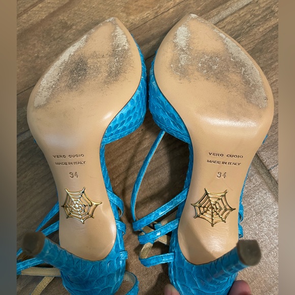 Charlotte Olympia Minx Turquoise Heels Pumps Ankle Strap Cutout Vamp Blue 34 4 - Picture 4 of 6